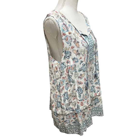 J. Jill Folkloric Boho Paisley Floral Tassel‎ Sleeveless Top Blouse Bohemian XL - Picture 7 of 14